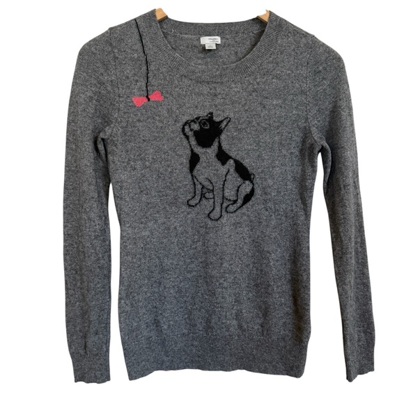 Halogen Cashmere Sweater – Gray with Dog & Bow Design Women’s Size M - Picture 1 of 9